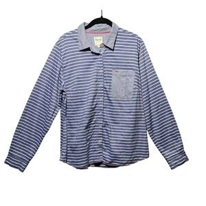 NEXX Blue White‎ Stripe Button Up Shirt Long Sleeve Collared Pocket Size L